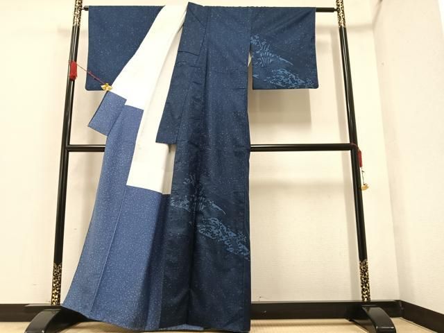 平和屋着物○藍染作家 喜多野良造 本場染大島紬 訪問着 流水草花