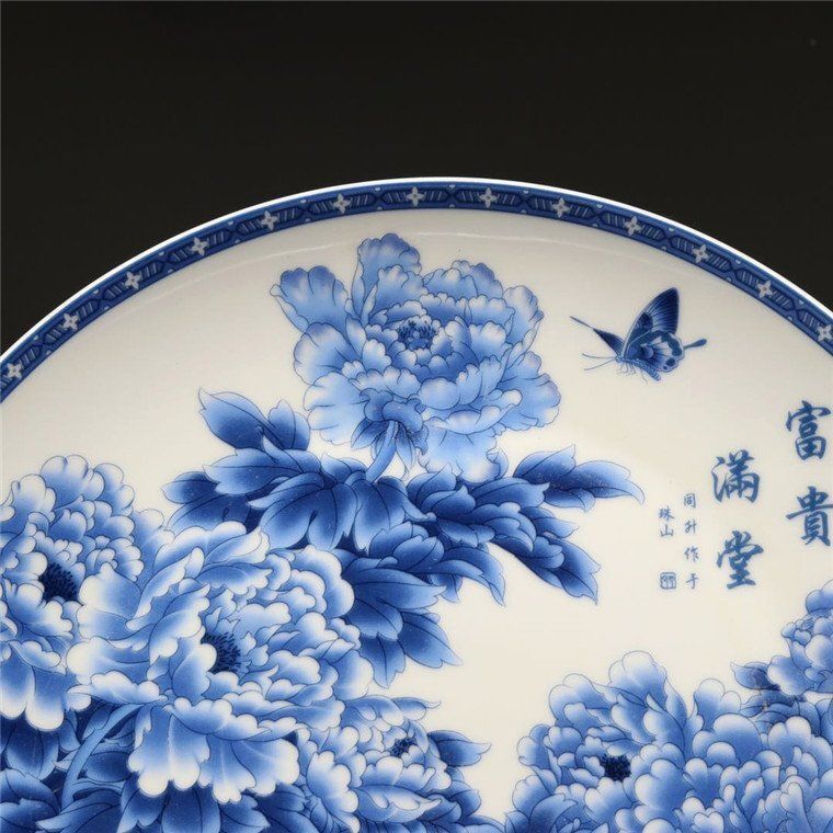 清青花仏手花卉皿 景徳鎮 陶磁器 装飾品 現代工芸品美術品 置物 清青花仏手花卉皿 景徳鎮 陶磁器 装飾品 現代工芸品美術品 置物