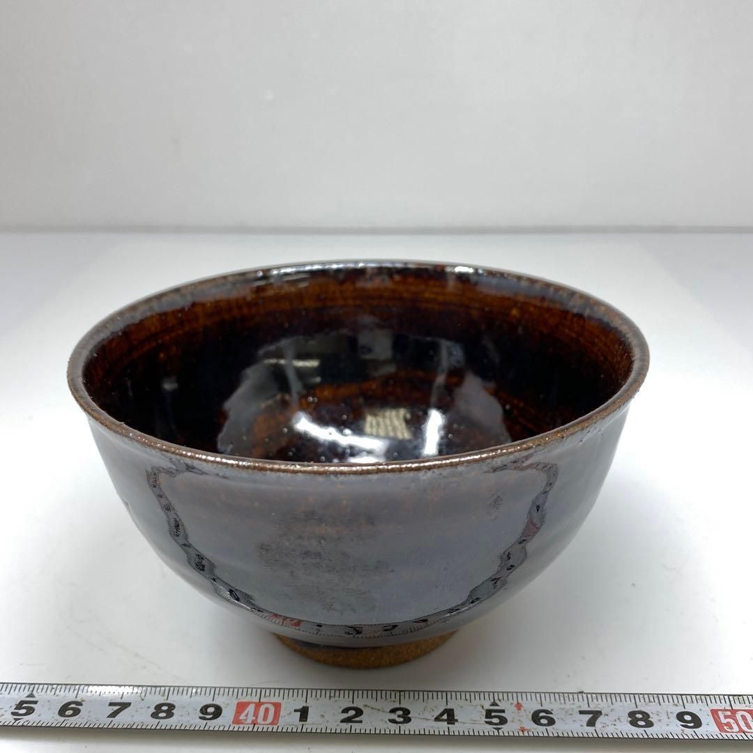 古曽部焼 名工 寒川義崇 あめ釉茶碗 口径12.5㎝ 東里6-1024 2F