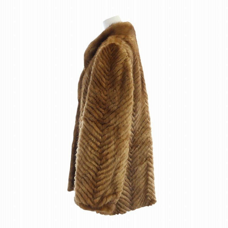 Fiancesse 毛皮コート ミンクファー 長袖 総裏地 ミドル 11 L 茶