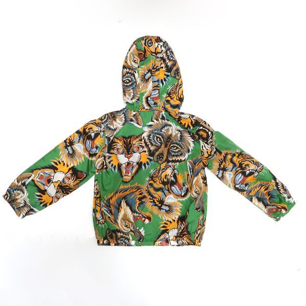 GUCCI フード付 パーカー ナイロン キッズ 18/24M タイガー グリーン 