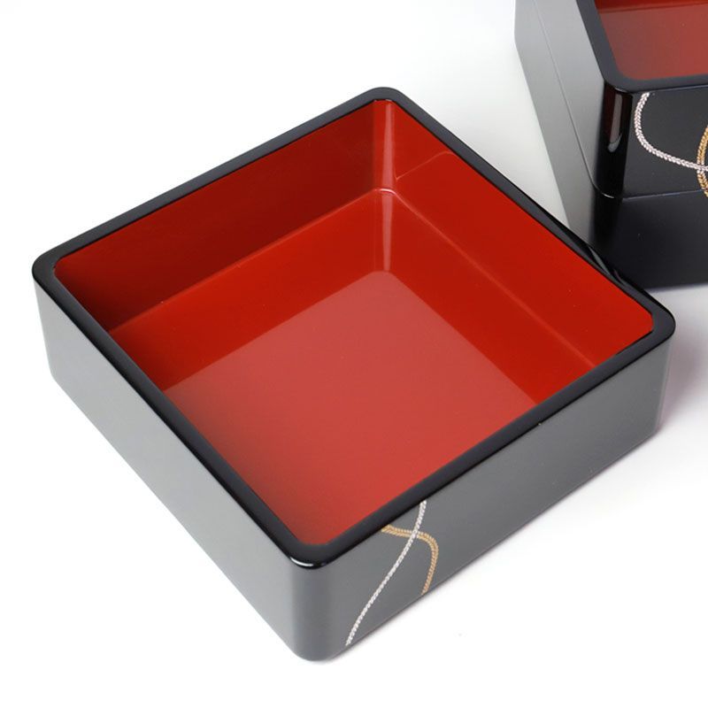 蒔絵　三段重　朱色　おせち 蒔絵三段重朱色おせち