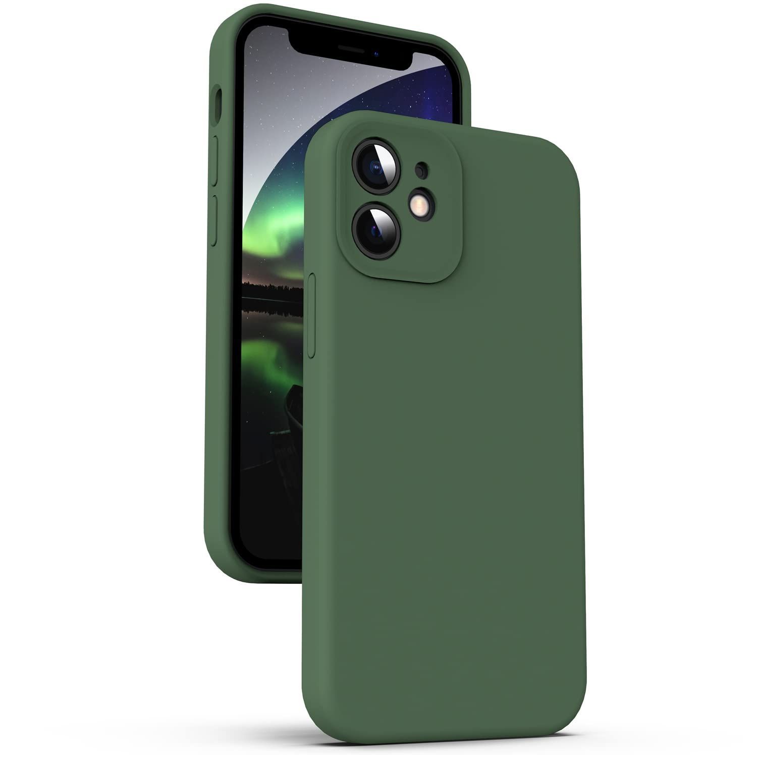 【特価商品】スマホカバー、内蔵マイクロファイバー、6.1インチ(ミッドナイトグリーン) 12 アイフォン 4層保護 [耐衝撃] [ソフトタッチ] [指紋防止] [カメラレンズ保護] 12、[真の液体シリコー