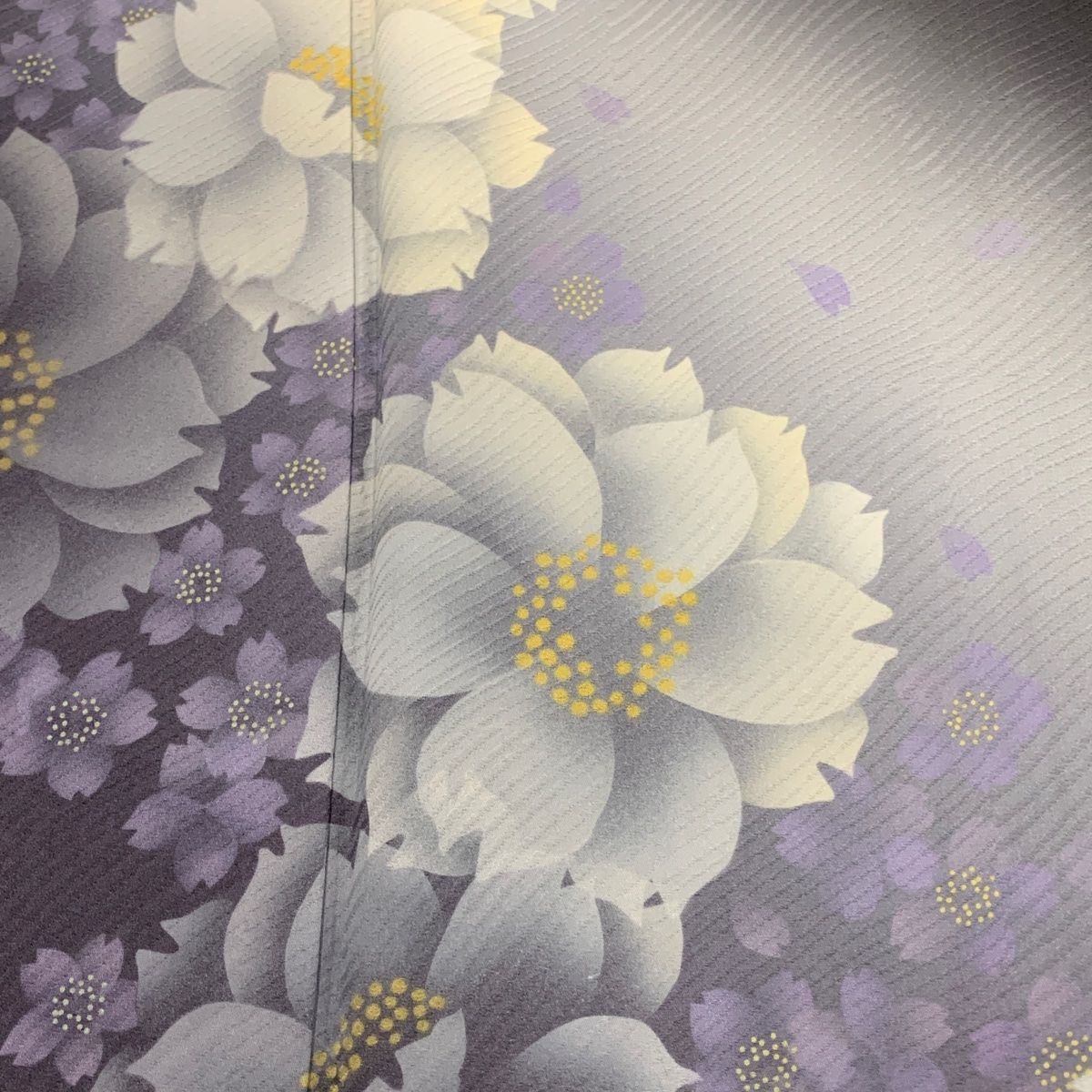 訪問着 身丈160cm 裄丈67.5cm L 袷 枝垂れ桜 刺繍 ぼかし 青灰色 正絹