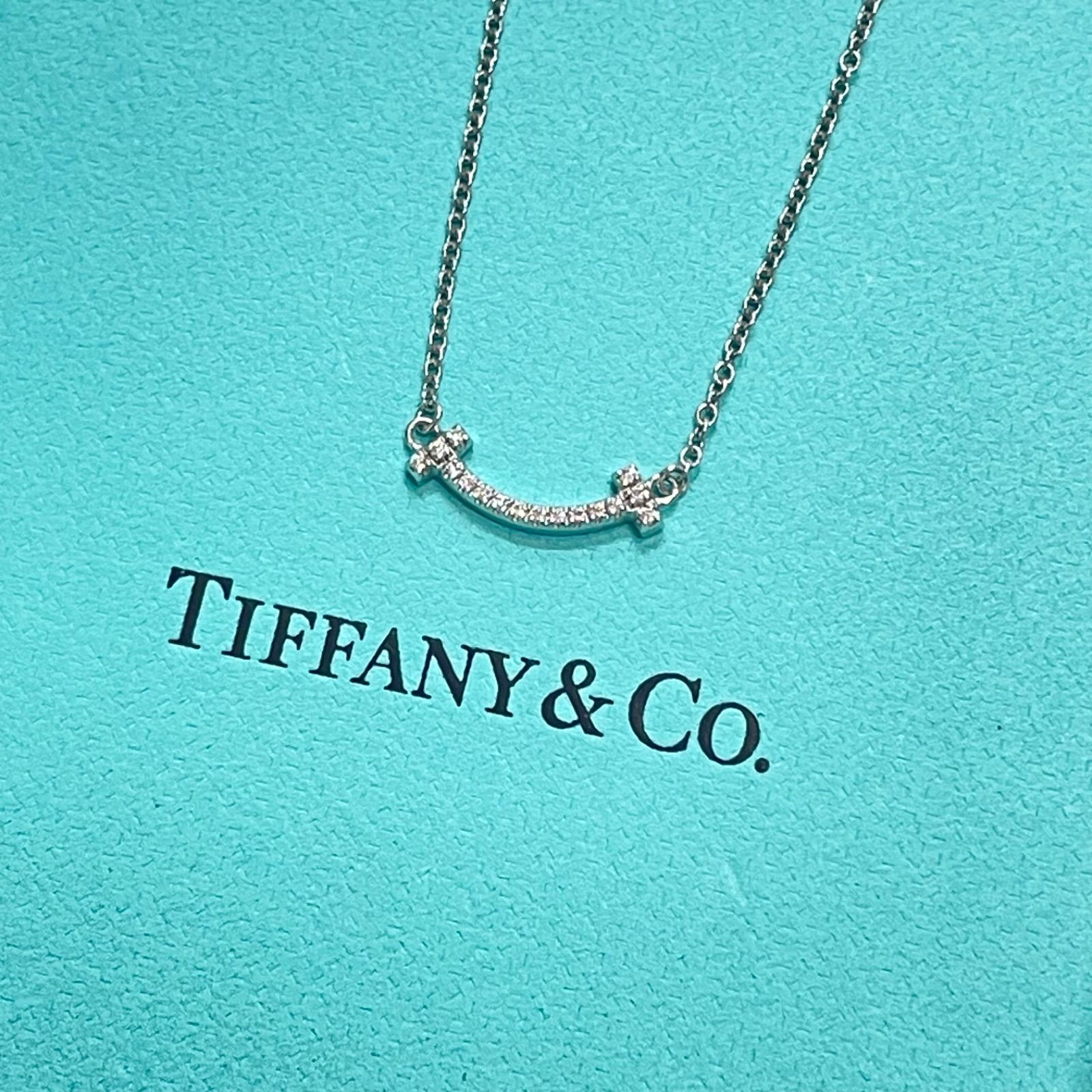 TIFFANY&Co. T Smile Mini Necklace Diamond K18WG 750 Tスマイル ミニ 