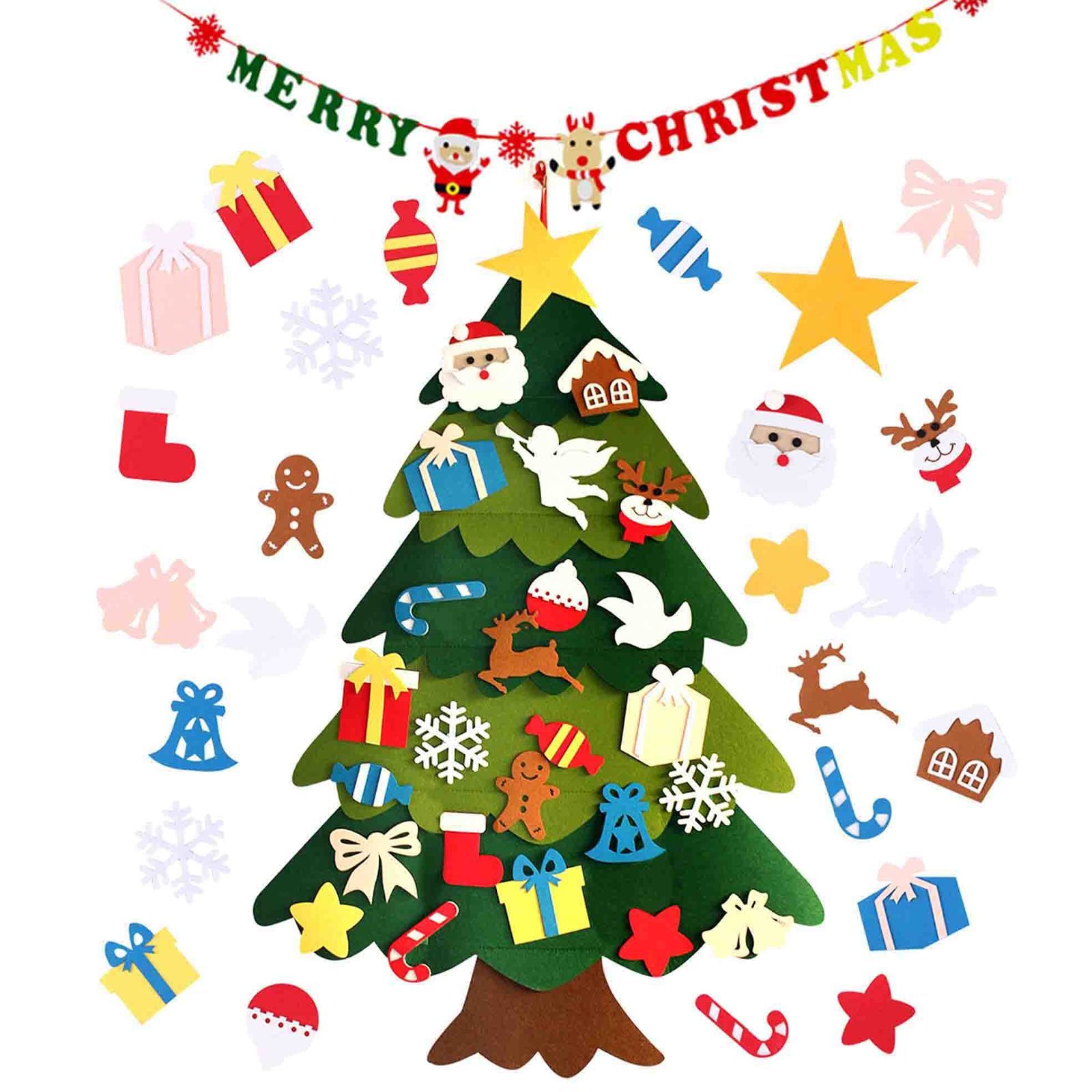 クリスマスツリー 壁掛け ミニクリスマスツリー装飾DIYフェルトクリスマスツリーセット＆クリスマス 壁掛け 飾り 玄関 クリスマス デコレーション クリスマスツリー飾り25個装飾品+１個ク