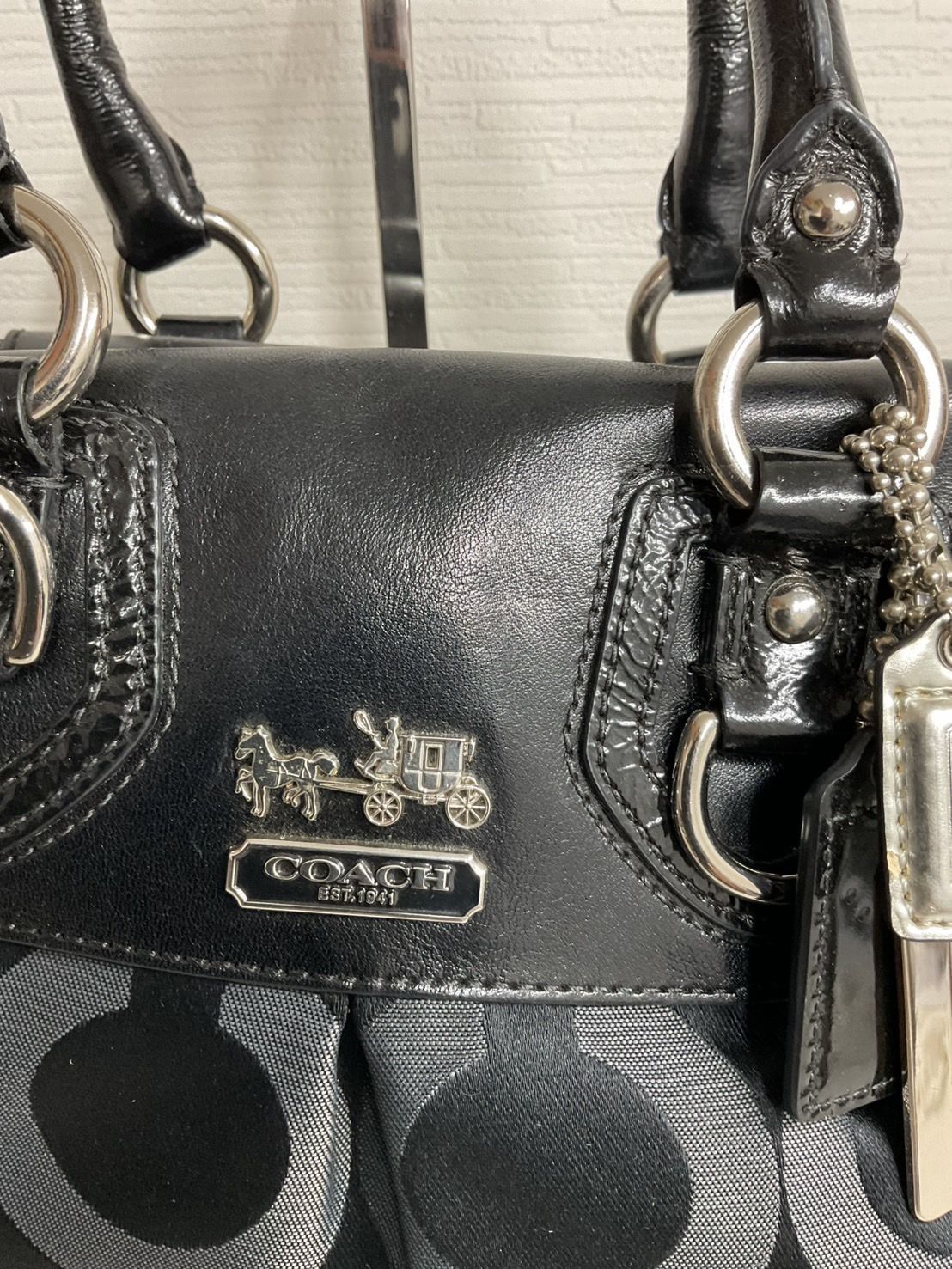 COACH コーチ マディソン オプアート 2WAYショルダーバッグ ハンドバッグ ワンショルダー サテンキャンバス 黒 ブラック