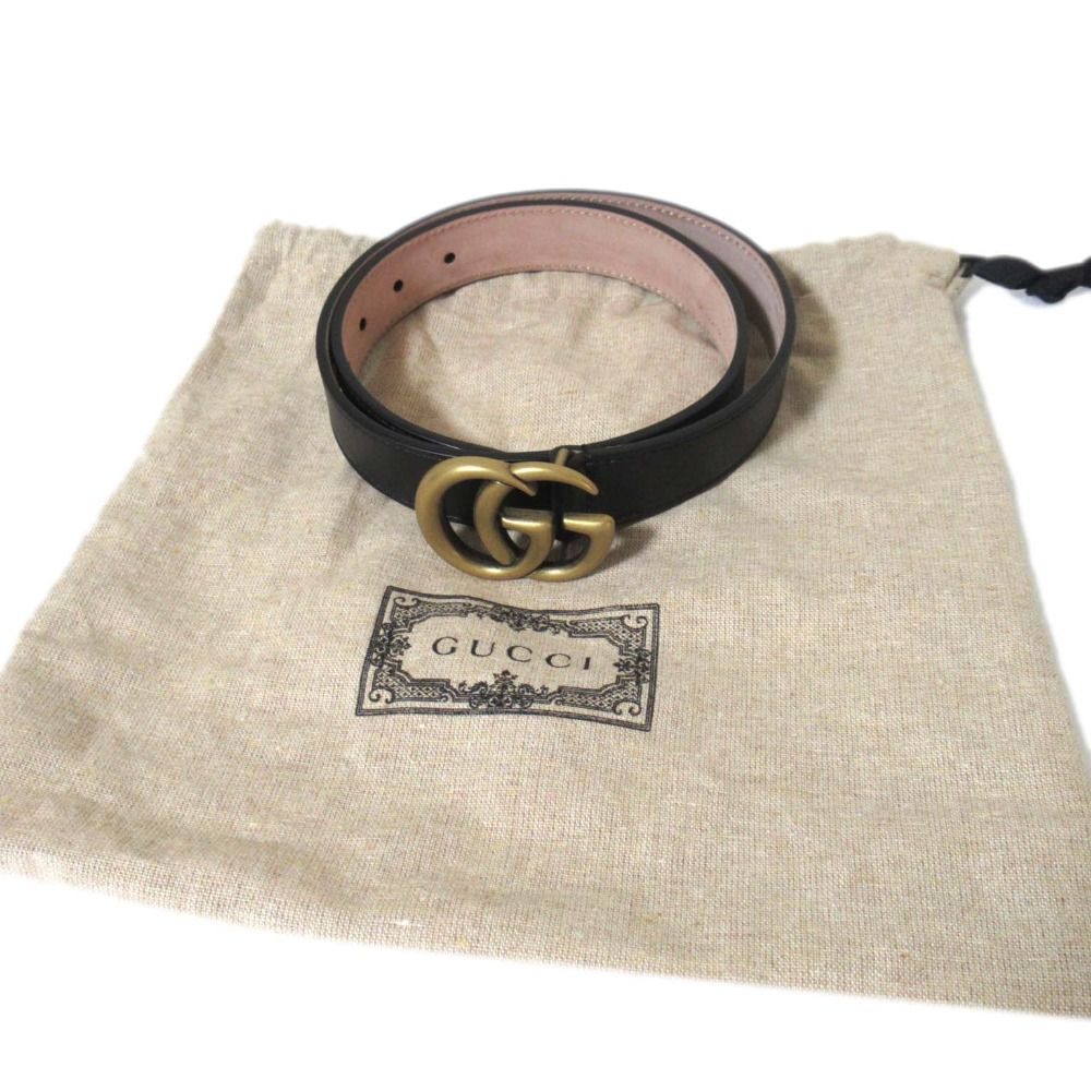  GUCCI グッチ チルドレンズ ダブルG マーモント ギボシタイプ レザーベルト 432707 キッズ Lサイズ ブラック×ゴールド金具 古着 ベルト キッズファッション小物