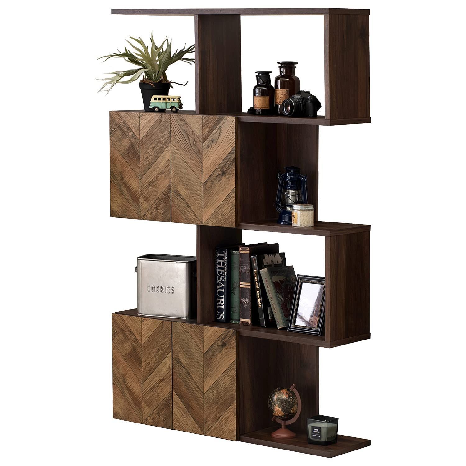 shelf book 棚 ラック 書類 本 RCC-1017BR 4段 cm 高さ142.5 奥行25.5 幅90 約 インダストリアル 1台入り 木目調 収納 付き 扉 本棚 ディスプレイラック 萩原