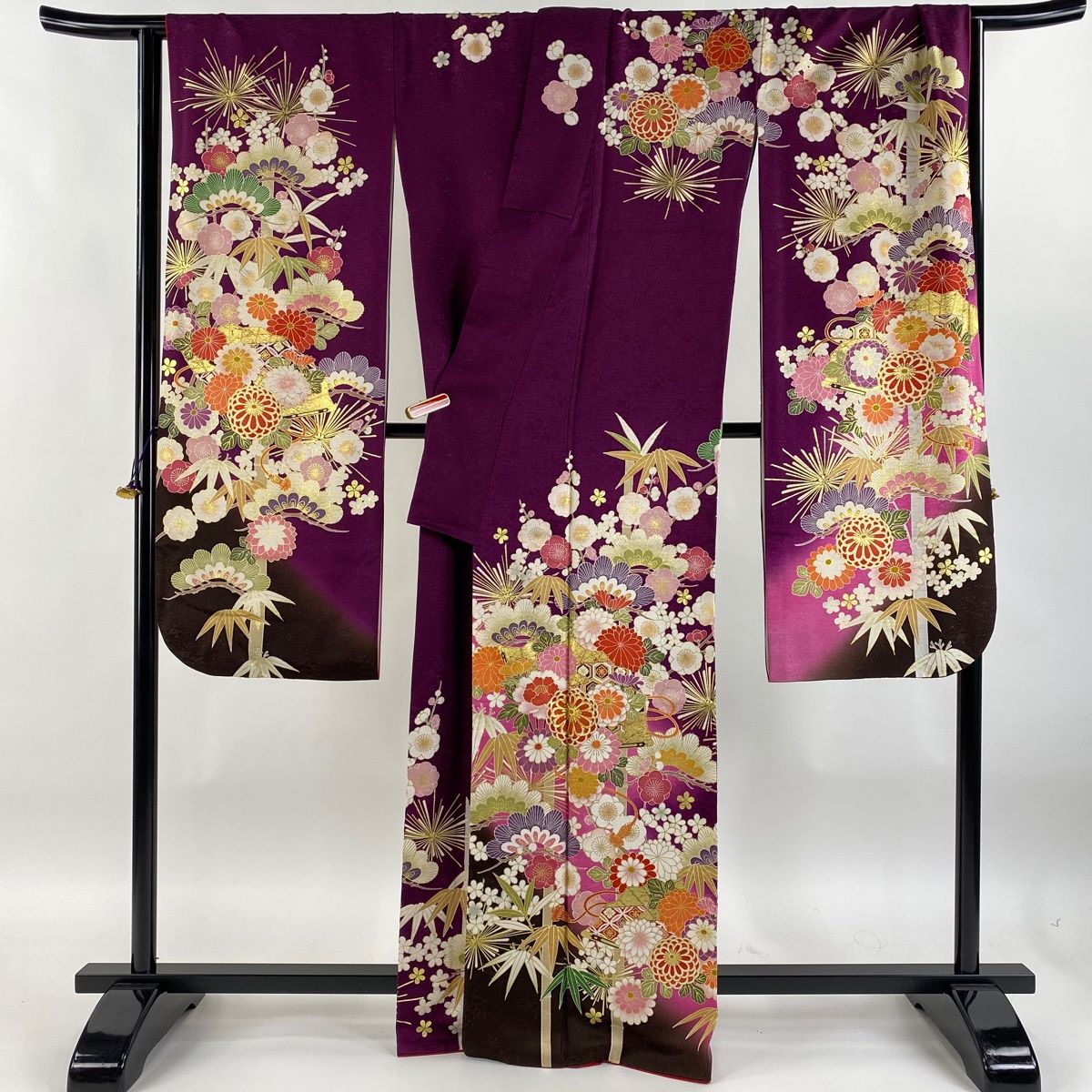 振袖 身丈168cm 裄丈67.5cm L 袷 草花 金通し 金彩 クリーム 正絹 美