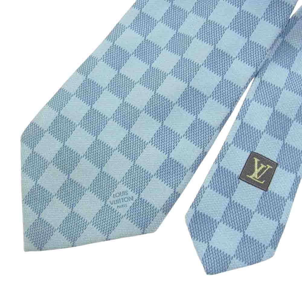 ★美品★Louis Vuitton ブルー ダミエ シルクネクタイ ルイヴィトン ダミエ ネクタイ 水色 メンズ シルク100% ABランク