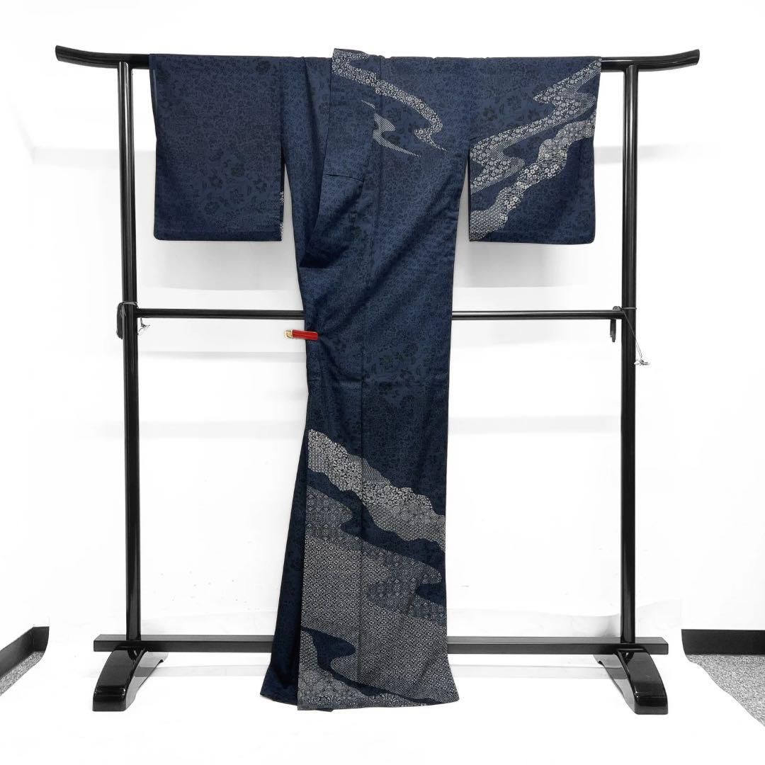 付け下げ　夏用　洗える着物　流水　花模様　華紋　花菱　唐花　着物　064a d 付け下げ 夏用 洗える着物 流水 花模様 華紋 花菱 唐花 着物
