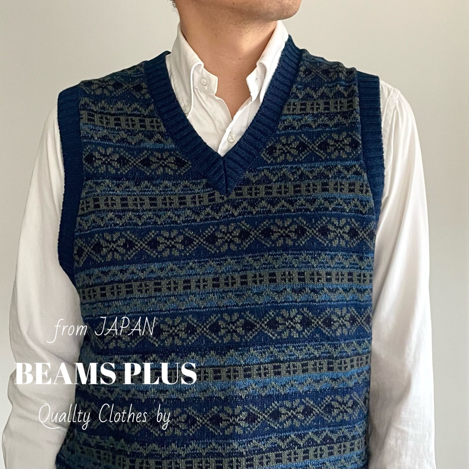 【良品】 BEAMS PLUS / インディゴ　フェアアイル　ニットベスト