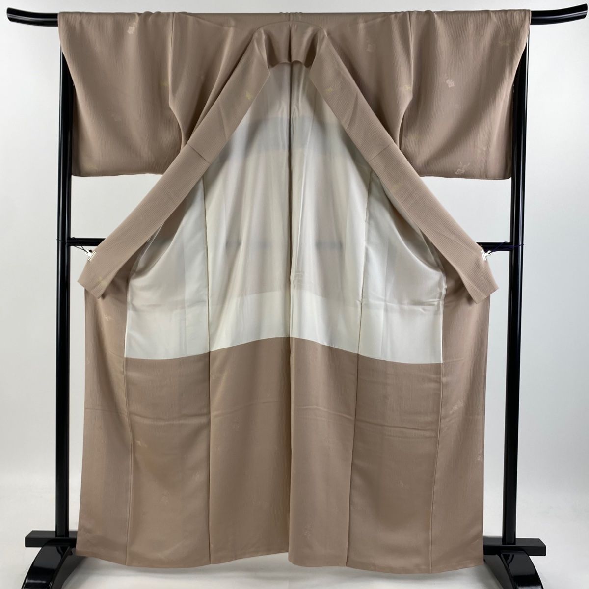 大得価，定番人気 小紋 身丈163.5cm 裄丈67cm M 袷 袋帯セット 落款 証紙 麻の葉 灰紫 正絹 秀品 【中古】