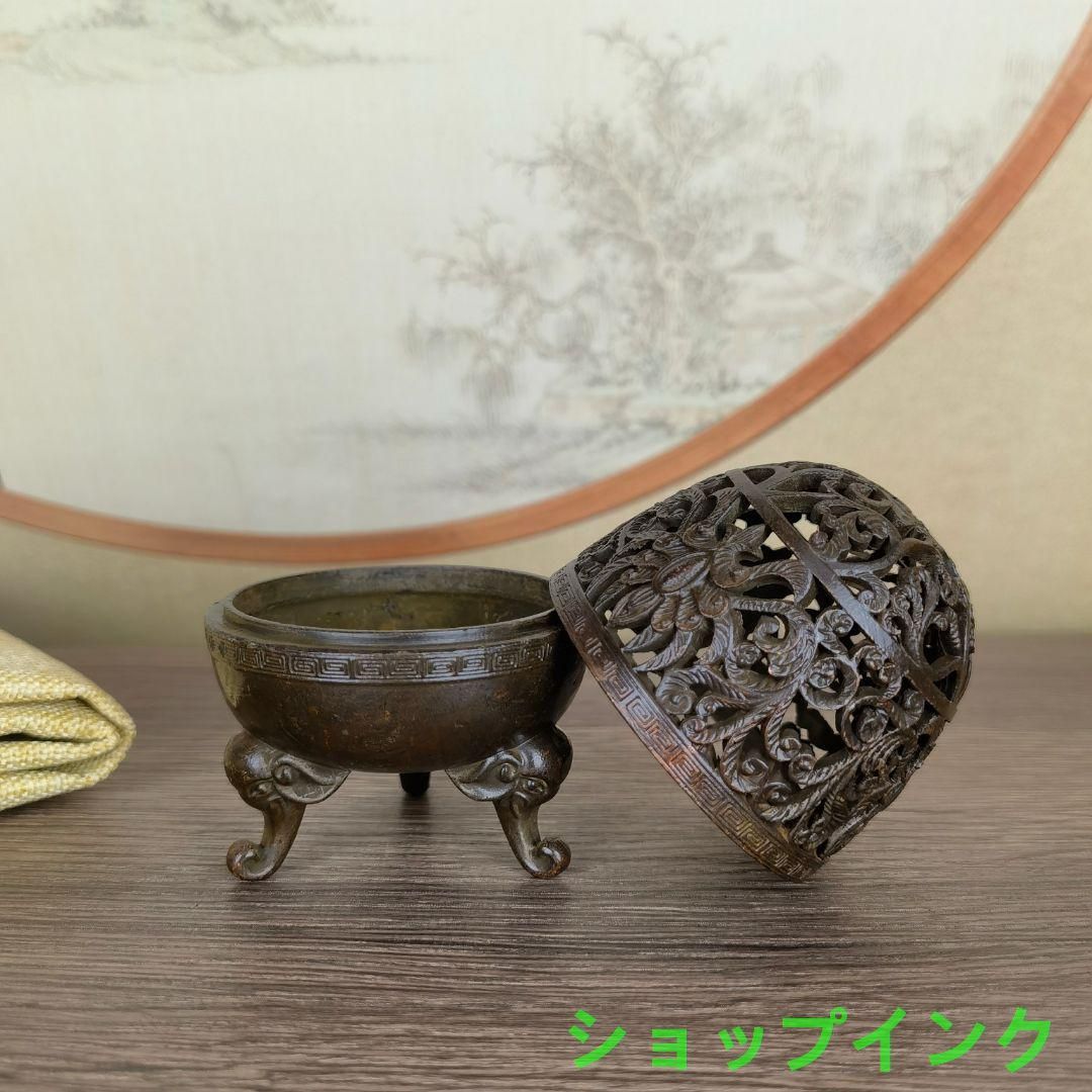 三本足の蓮の香炉 茶道具 香道具 工芸品 美術品 置物 三