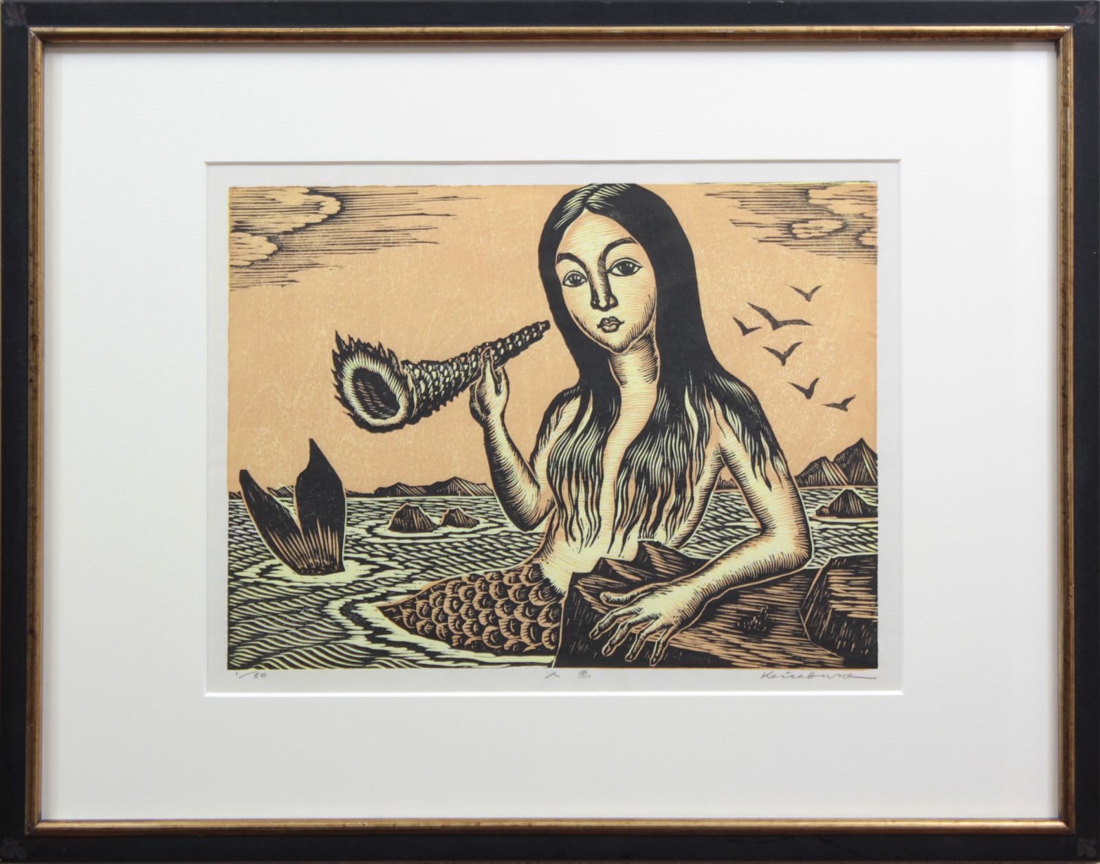 手島 圭三郎『人魚』木版画【真作保証】 絵画 手島 圭三郎『人魚』木版画【真作保証】 絵画 - メルカリ