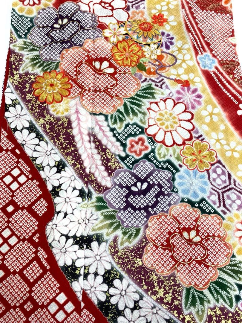 振袖 仮絵羽 舞台衣装 金駒 金彩 紋意匠 松竹梅に鶴 正絹 未仕立て品 八掛付 振袖 仮絵羽 舞台衣装 金駒 金彩 紋意匠 松竹梅に鶴 正絹 未仕立て品