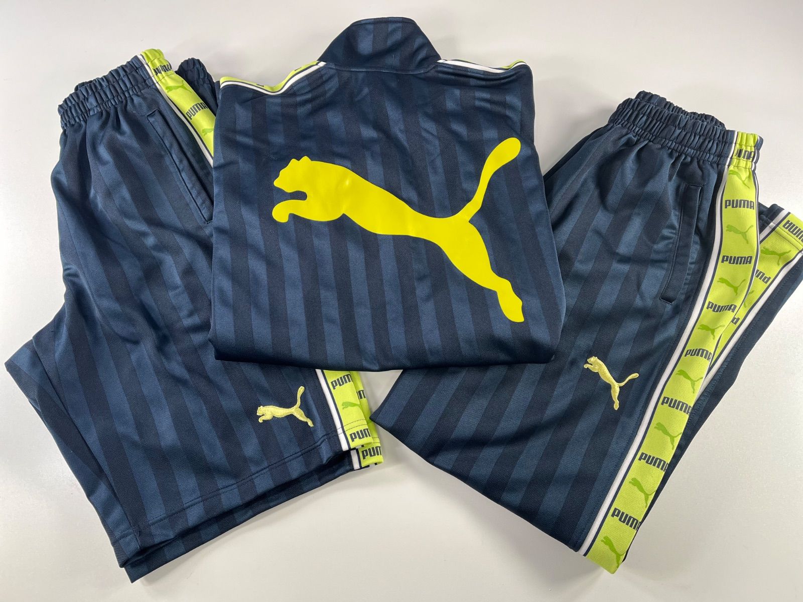 PUMA プーマ ジャージ 上下 3点セット セットアップ メンズ ユニセックス Y2K プージャ ロゴ刺繍 日本製 ネイビー ストライプ 品