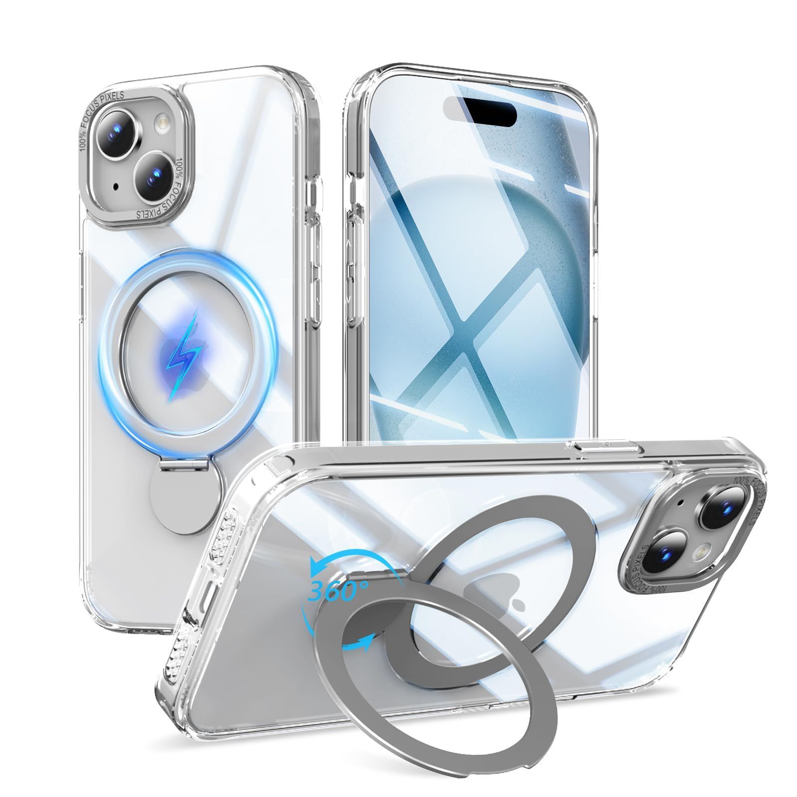 マグネット搭載 リング アイホン15用ケース ケース 隠し収納式 ケース 縦横両対応 ケース iPhone アイフォン15用 15 15 用 用 ケース 全面保護 米軍MIL規格 スマホケース 耐衝撃 iphone iphone 15 いphone