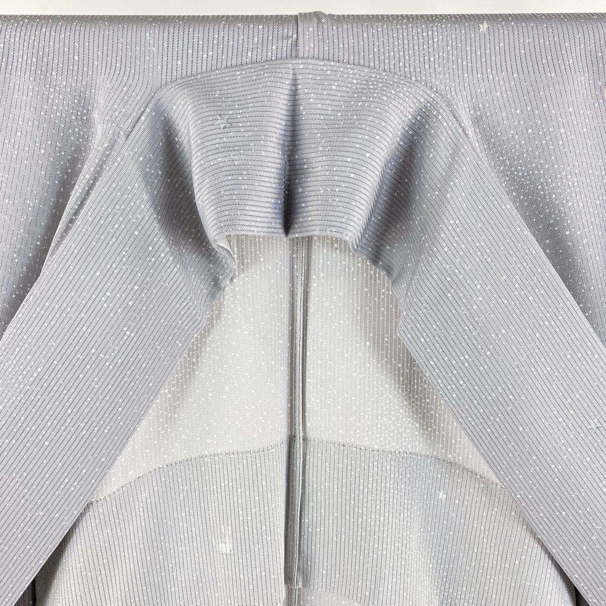 小紋 身丈157cm 裄丈65.5cm M 薄物 絽 縦縞模様 楕円 青灰色 正絹 名品  