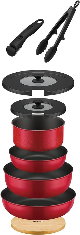 サーモス デュラブルシリーズ 取っ手のとれるフライパン9点セットAA IH対応 レッド KSA-9A R