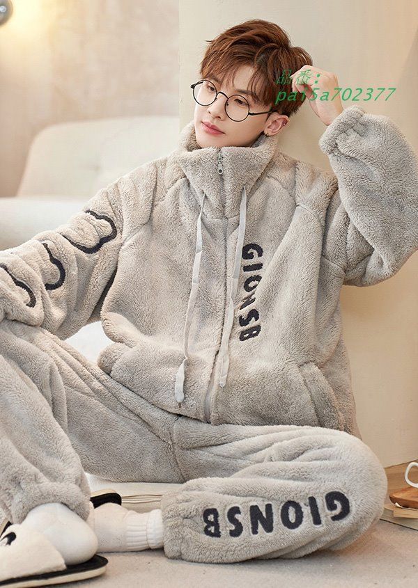 メンズパジャマ ルームウエア もこもこ 部屋着 お出かけ 冬用 秋 長袖 あったか 寝間着 長ズボン 彼氏 ナイトウェア 男性 大きいサイズ 冬 寝巻き 上下セット pai5a702377