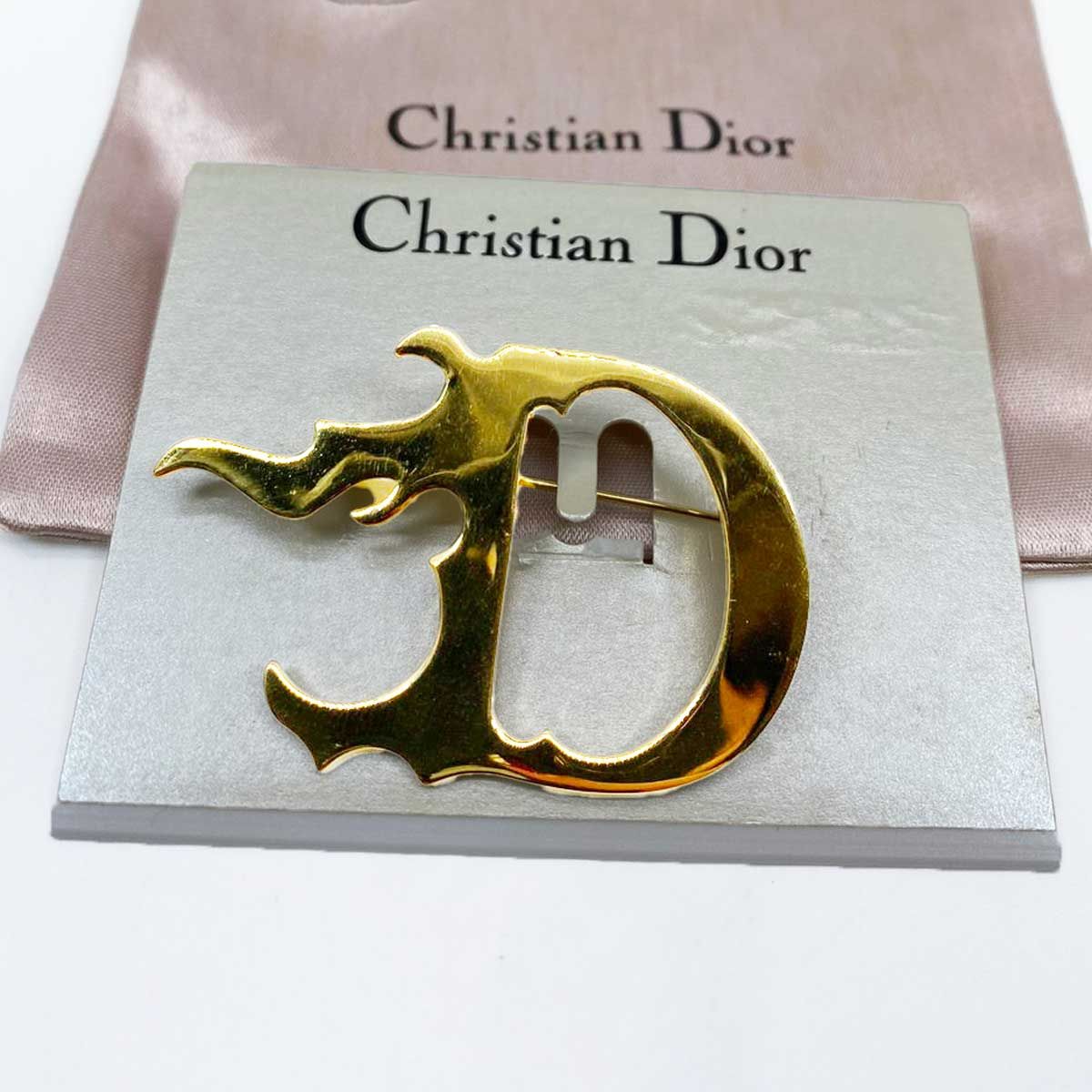 Christian Dior クリスチャンディオール Dロゴ ブローチ ファイヤーパターン ゴールド GP ヴィンテージ レディース 管理番号 7138
