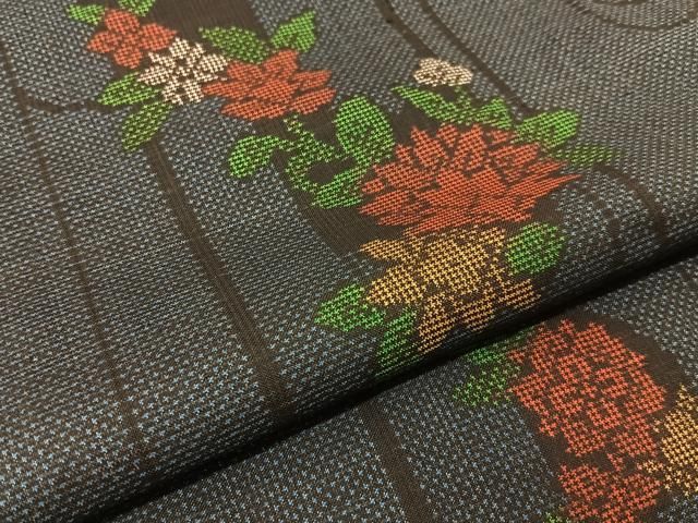 平和屋着物○本場大島紬 割込み絣 花菱文 正絹 逸品 AAAU8350zg