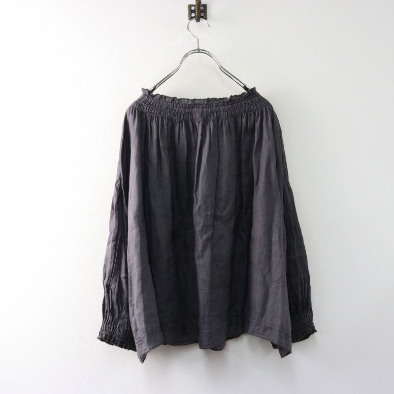 ネストローブ・ヨーロピアンリネンパナマブラウス（チャコールグレー） nest Robeヨーロピアンリネンパナマブラウス