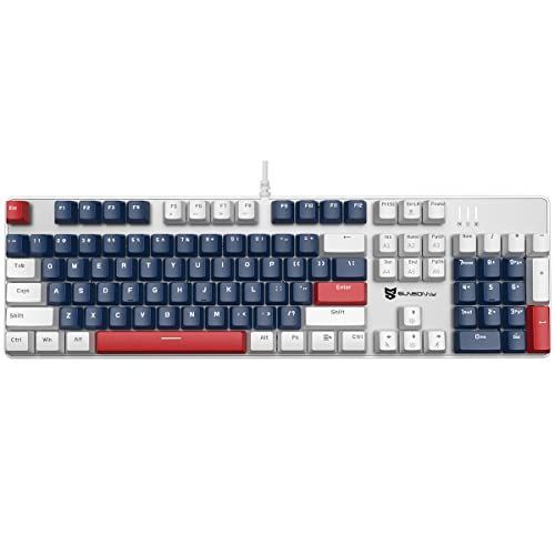 赤軸-青白赤 Merdia メカニカル式ゲーミングキーボード 全104キーボード 有線 USB有線キーボード LEDバックライト付き (赤軸-青白赤)