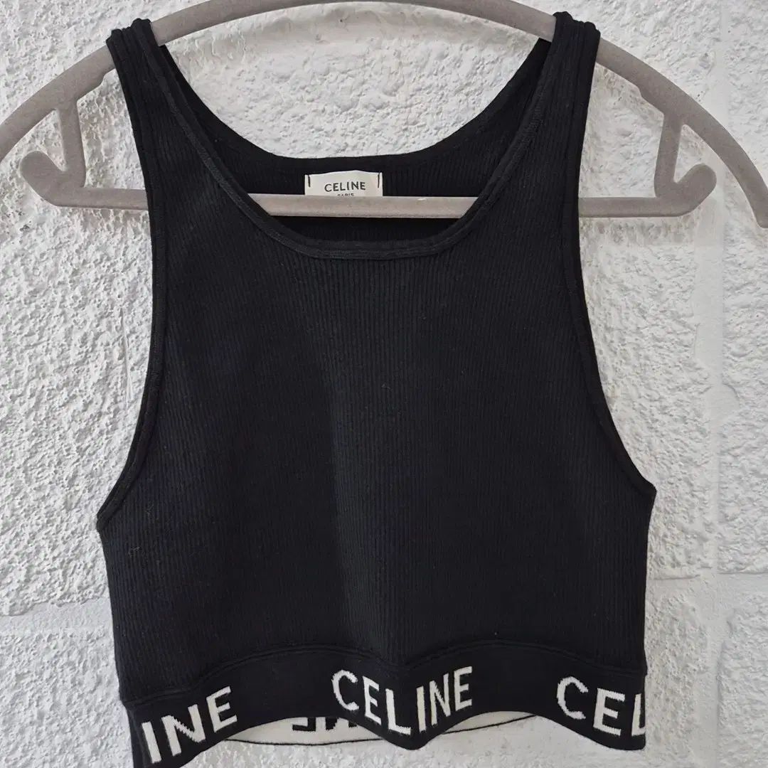 Celine セリーヌ 黒 ロゴ クロップド タンクトップ