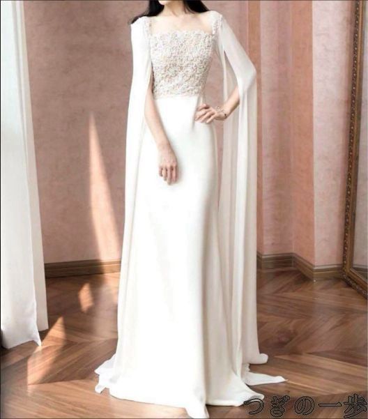 オシャレなデザイン オールホワイトイブニングドレス?.?