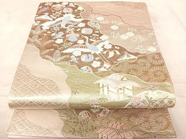 SO-536 袋帯 六通 正絹 石摺唐糸 人 動物 植物 ハイセンス 逸品 平和屋着物◎六通柄袋帯 唐織 亀甲花文 黒地 金糸 正絹 逸品