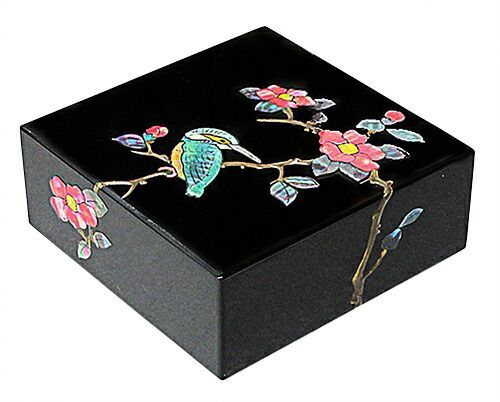 漆器 小箱 螺鈿（らでん） 螺鈿装飾 錆絵花鳥 高岡漆器 小物入れ 日本