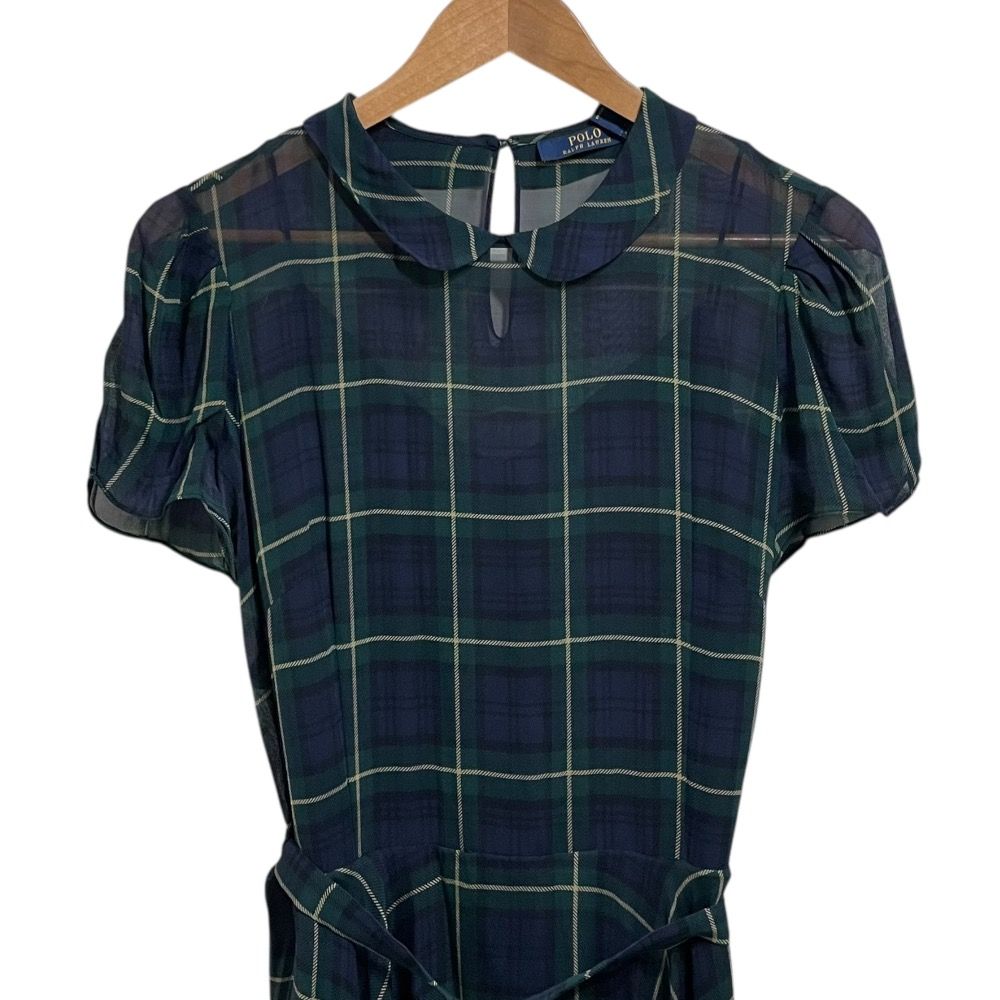 POLO RALPH LAUREN ワンピース シルク 絹 グリーンチェック 美品 POLO RALPH LAUREN ポロラルフローレン ブラックウォッチ