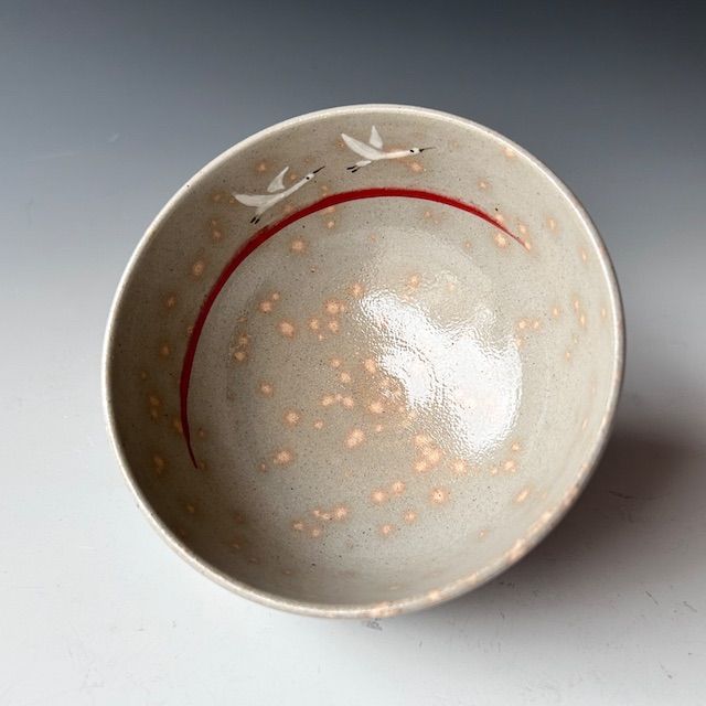 茶道具 飛翔 白鳥絵 茶碗 加藤利昇窯 共箱 雪解け 春 茶会 稽古