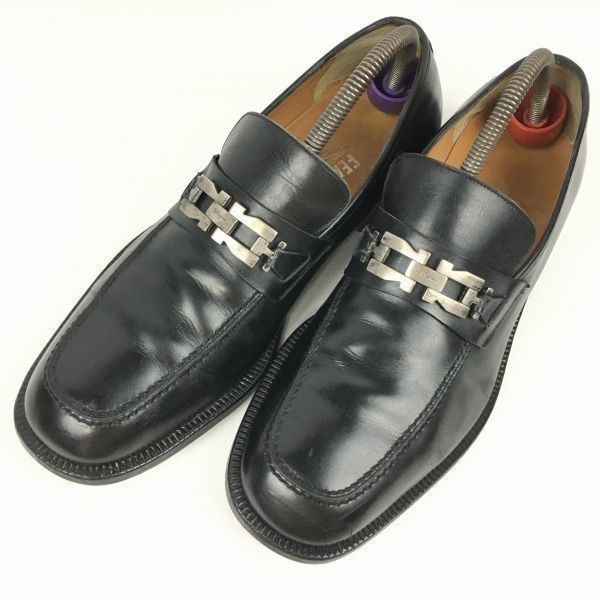 試着交換OK！フェラガモ イタリア製 size9.5EE オールレザー ビット 