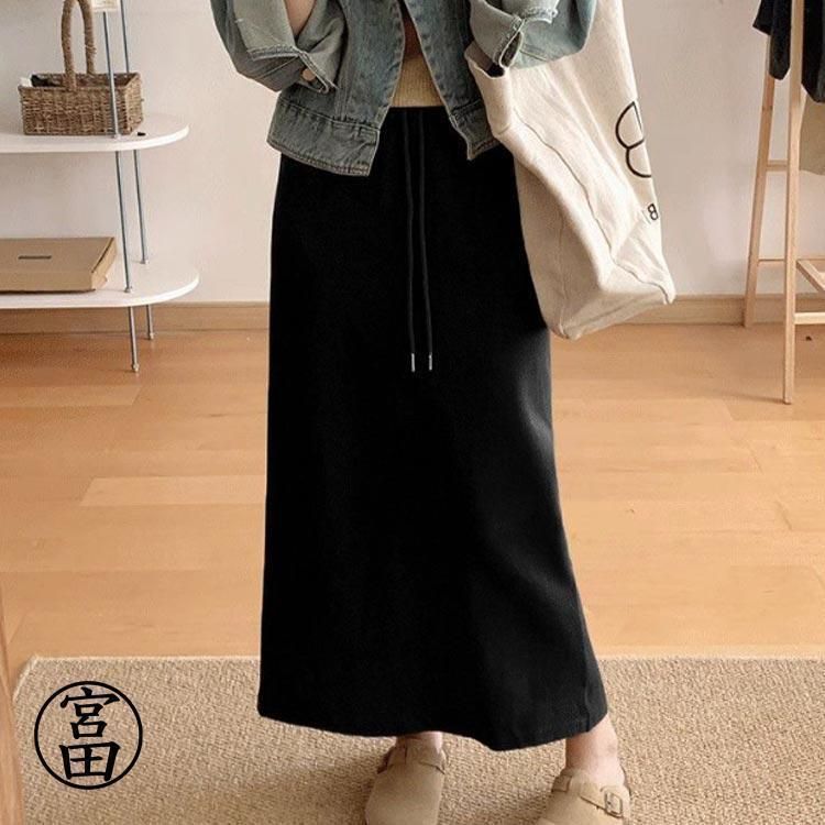 スウェットスカート レディース 春 秋 冬 スウェット スカート ロングスカート タイトスカート ロング マキシ丈 ウエストゴム スリット入りxz0523