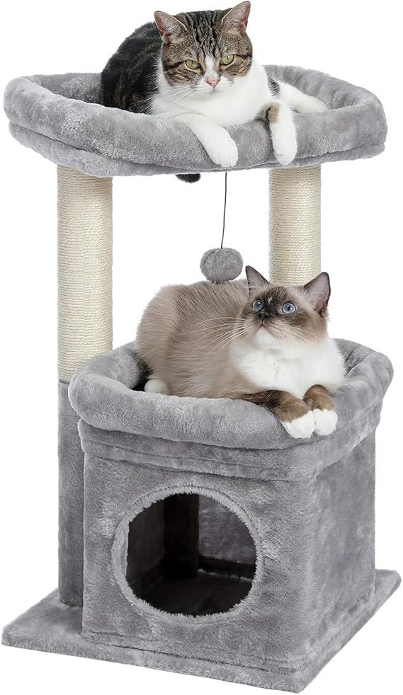 【在庫処分】PAWZ Road キャットタワー ミニ 猫タワー 小型 低い 小さめ 据え置き 人気 爪とぎポール 爪研ぎ 麻紐 猫のおもちゃ コンパクト 省スペース 頑丈 安全 猫ハウス 展望台 - 68cm グレー