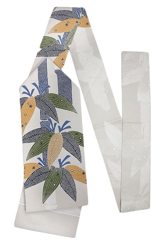 栗山吉三郎 九寸名古屋帯 栗山紅型 紅型染 和染紅型 笹の葉 笹 葉 模様