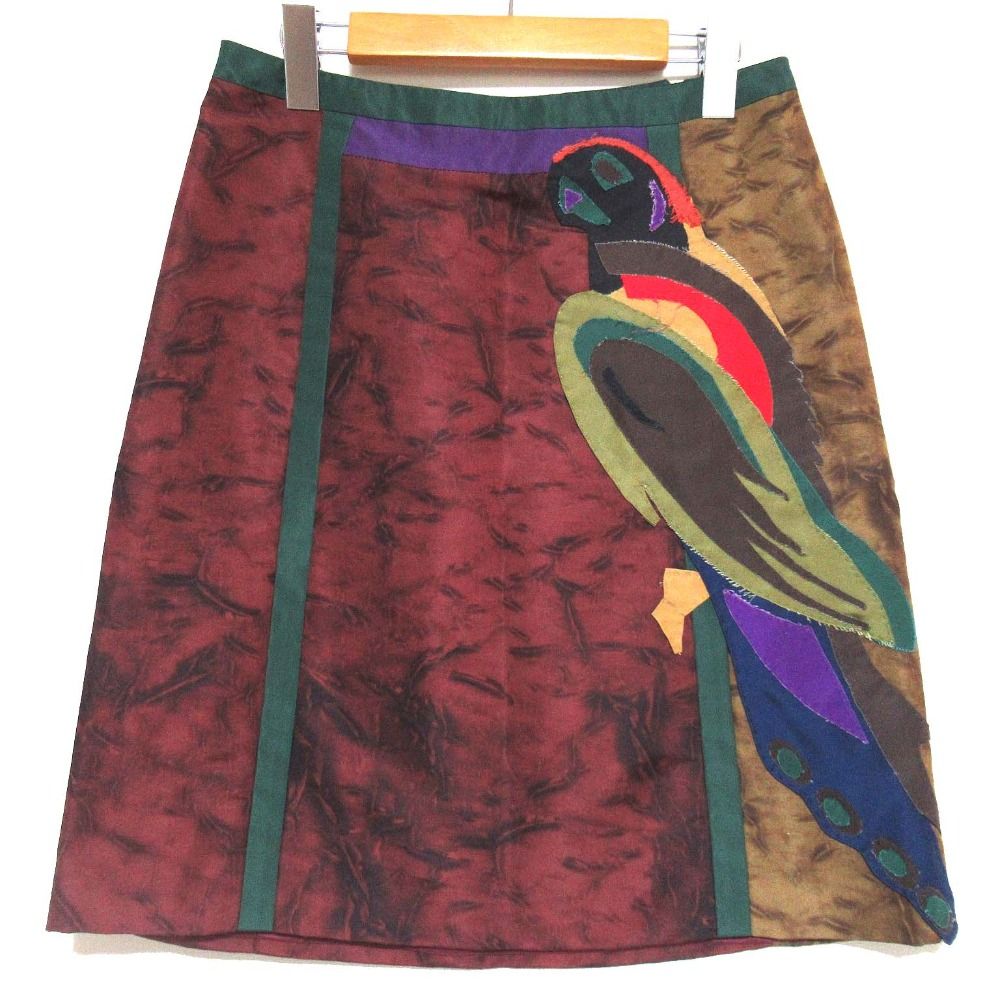 美品 PRADA プラダ オウムモチーフ シルク ミニスカート サイズ40  
