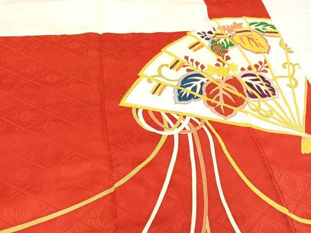 平和屋着物○豪華振袖 駒刺繍 檜扇花文 金彩 正絹 逸品 AABA7818ph