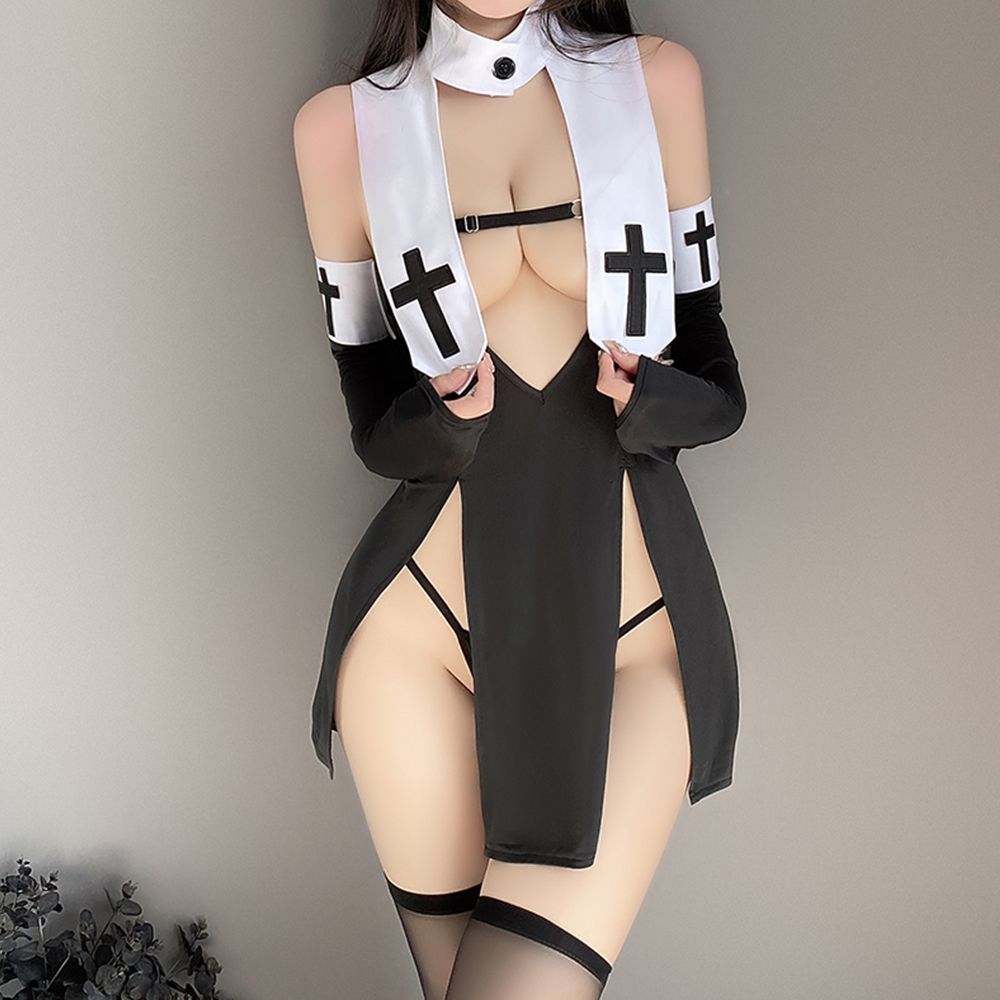 シスター衣装　エロ シスター コスプレ セクシー 修道女 聖女 牧師 宣教師 修道服 教会 聖歌隊可愛い メイド ボンテージ ボディコン ランジェリ コスチューム 女性用  仮装 撮影 ハロウィン ブラック レディース8705 - メルカリ