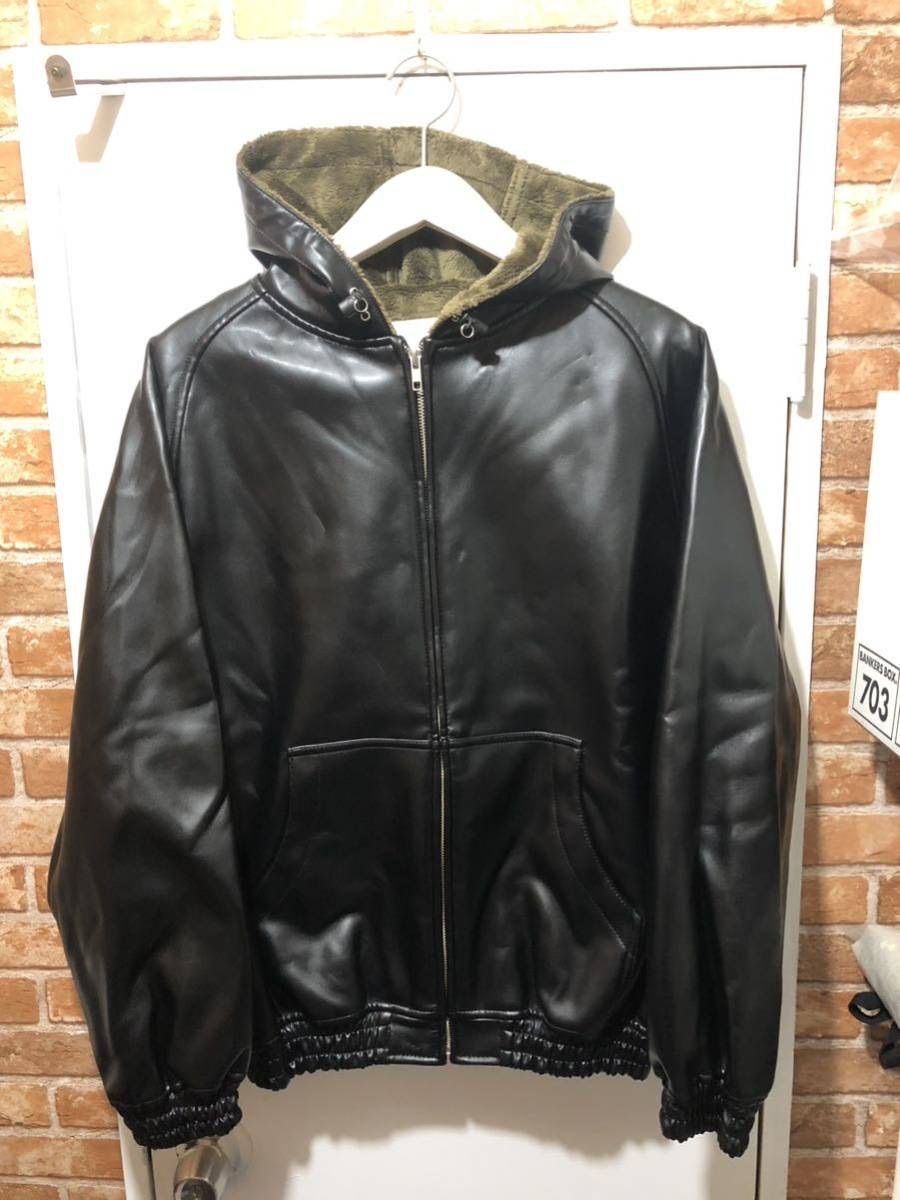 RANDOM IDENTITIES FAUX LEATHER HOODIE フェイクレザーフーディー