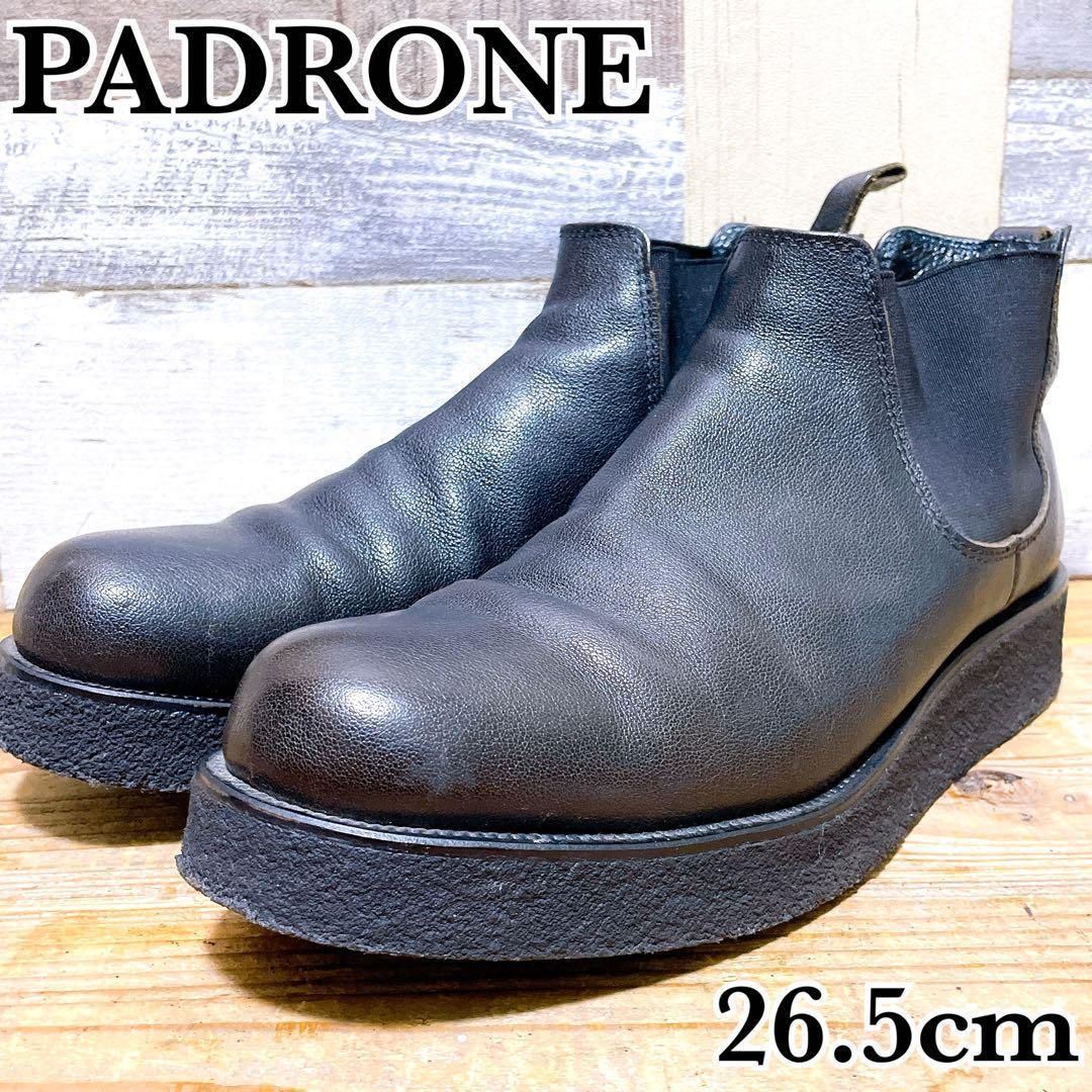 別注 PADRONE パドローネ サイドゴアブーツ チェルシーブーツ 本革 シボ加工ラバーソール マッドガード メンズ レザー