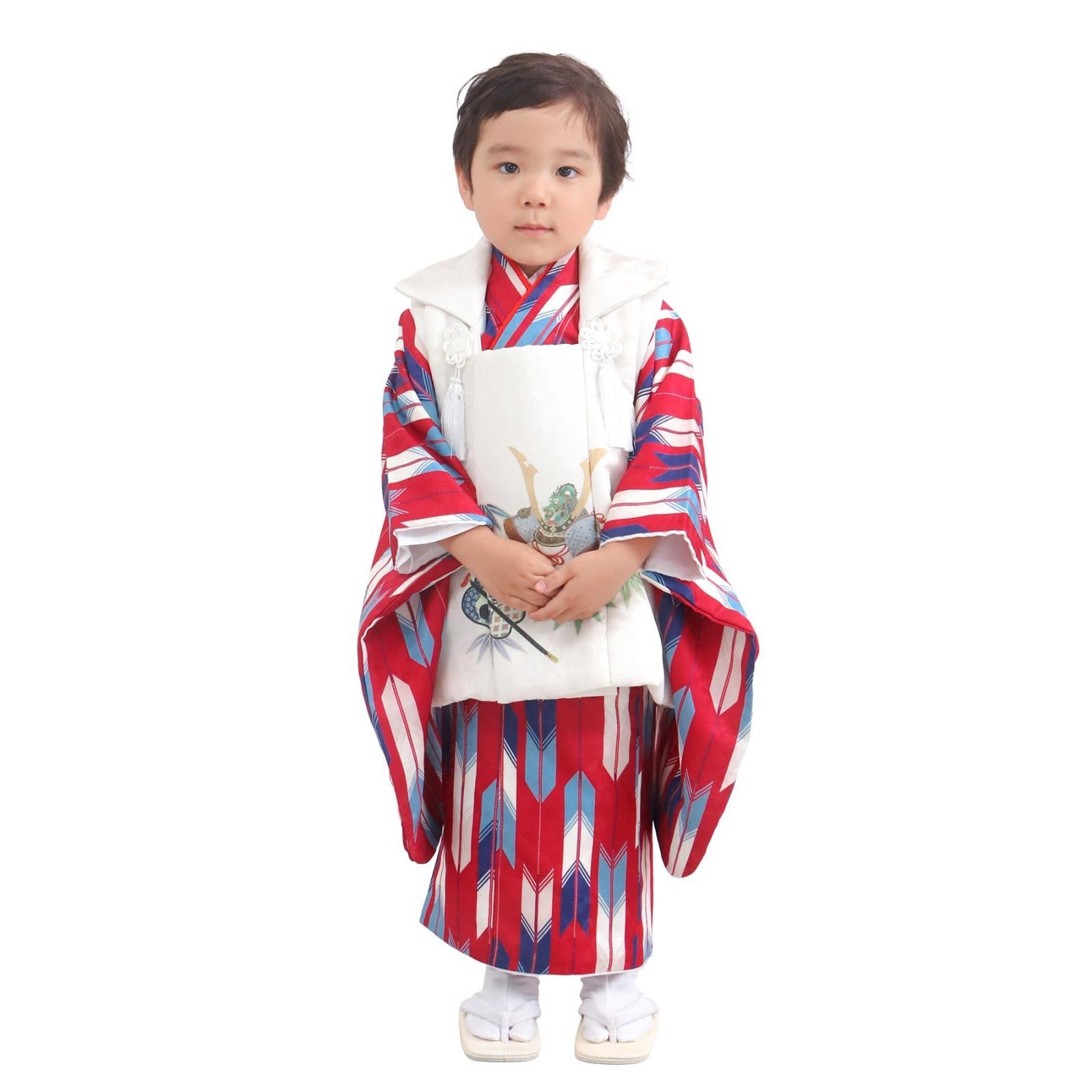 KYOETSU キョウエツ 七五三 3歳 着物 男の子 被布 フルセット しちごさん 10.緋矢と兜 90-100cm