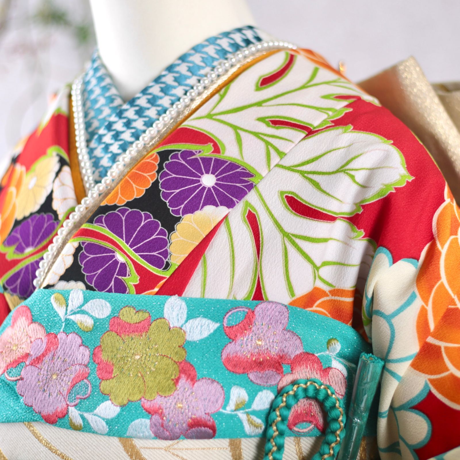 振袖フルセット 振袖セット 振袖 M～Lサイズ 中古 赤×レトロ 美品 成人