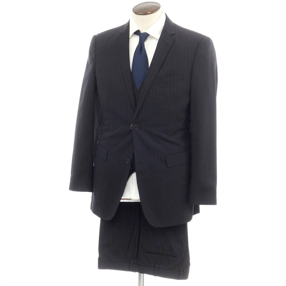 【中古】バーバリーブラックレーベル BURBERRY BLACK LABEL スリーピース ストライプ 2つボタンスーツ ネイビーxブラック【サイズ40】【メンズ】