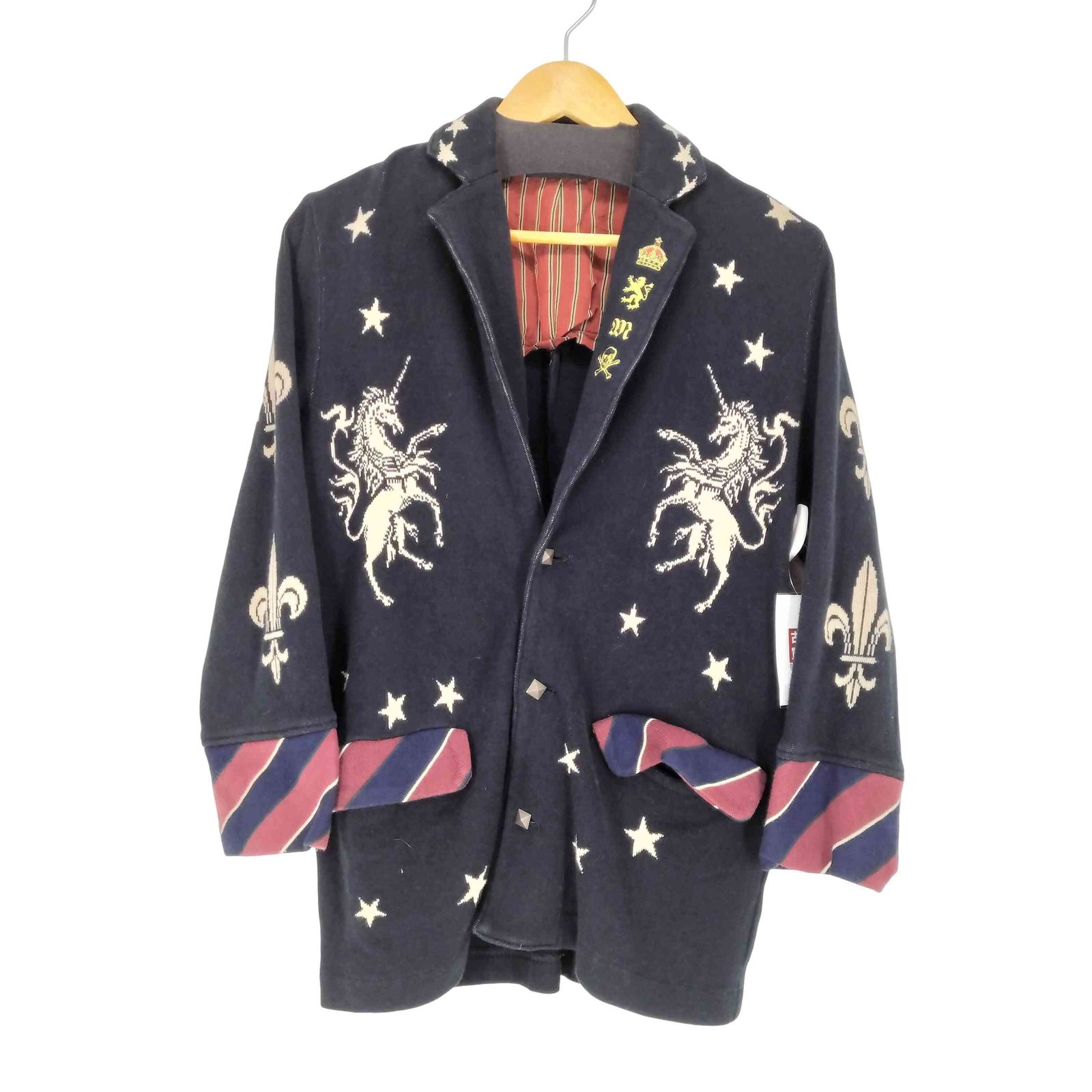 ユーズドフルギ USED古着 ARMED Y2K ダメージ加工 刺繍 ニットテーラードジャケット メンズ JPN：1 