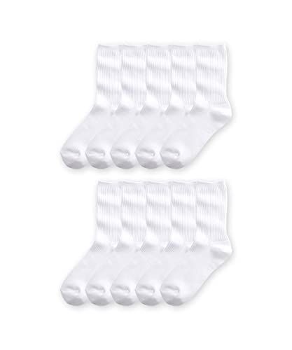 ホワイト_19.0-21.0 cm ニッセン キッズ スクールソックス クルーソックス リブ 抗菌防臭 まとめ買い セット １０足組 無地 白 1921cm